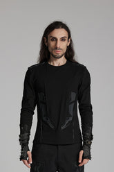 Black Round Collar Long Sleeves 3D Amor Patch Print Men's Punk T-Shirt